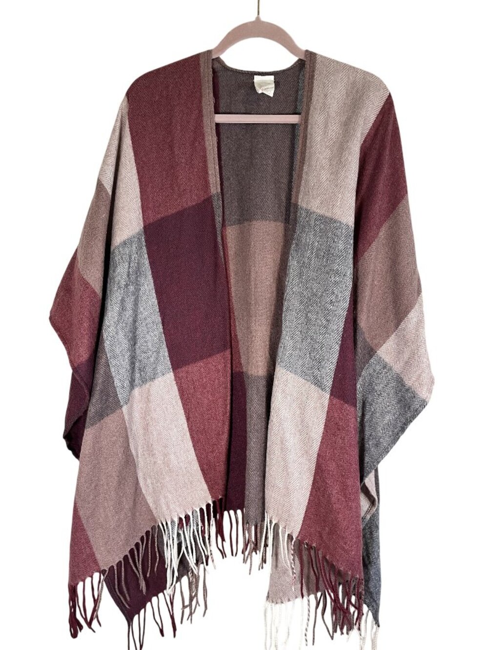 Woolrich Plaid Cozy Knit Blanket Wrap Pink OS Poncho Boho Indie Folk Preppy Chic